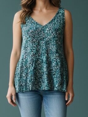 LOFT Floral Speckle V-Neck Tank Size M